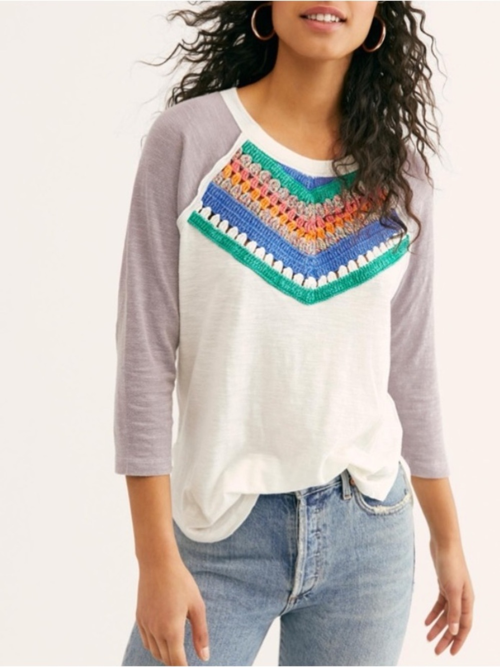 We The Free Spring Bound Crochet Detail Top In Blue Multi Size XS